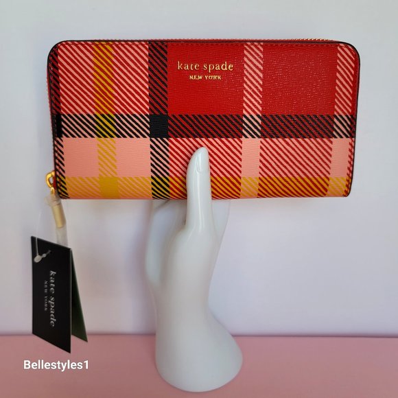 KATE SPADE Morgan Museum Plaid Printed PVC Zip-Around Continental Wallet